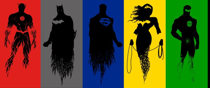 Silhouettes of Superheroes — Red, Dramatic, Vector Art