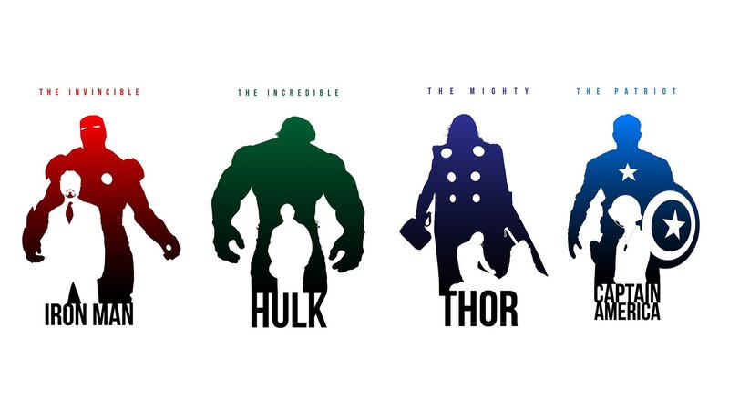 Silhouettes of Superheroes — Red, Heroic, Vector Art
