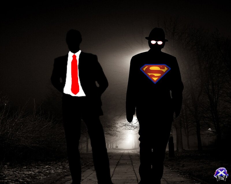 Silhouettes of Superman and Clark Kent