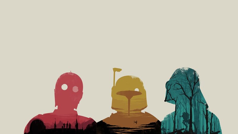Silhouettes of Three Characters — Red