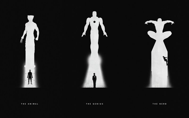 Silhouettes of Three Figures — Black, Dramatic