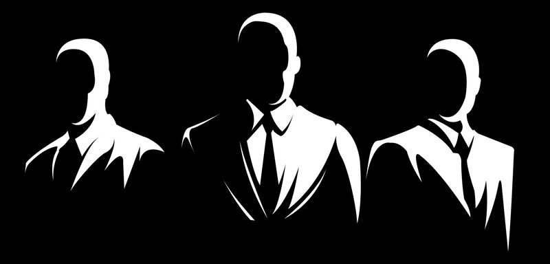 silhouettes of three men in suits