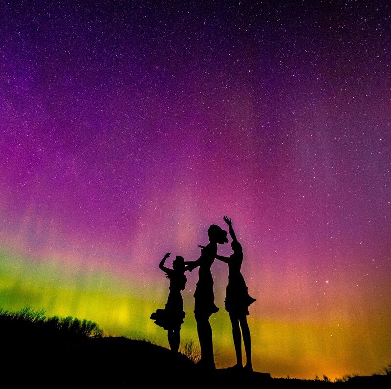 Silhouettes of Three People — Purple