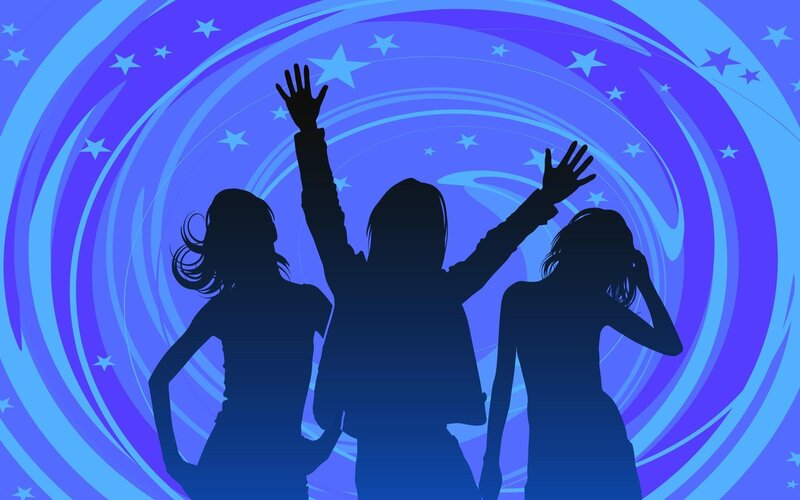 Silhouettes of Three Women — Blue, Energetic, Night