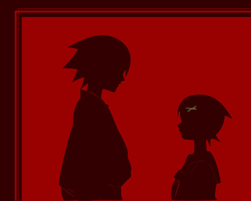 Silhouettes of Two Characters — Red, Dramatic