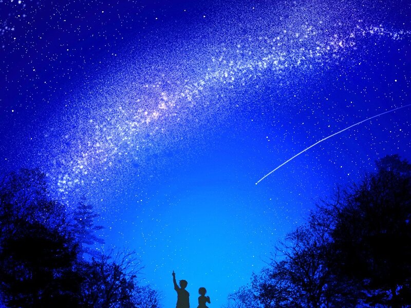 Silhouettes of Two Children — Blue