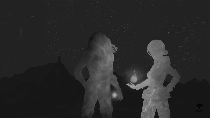 Silhouettes of Two Figures — Black, Dramatic