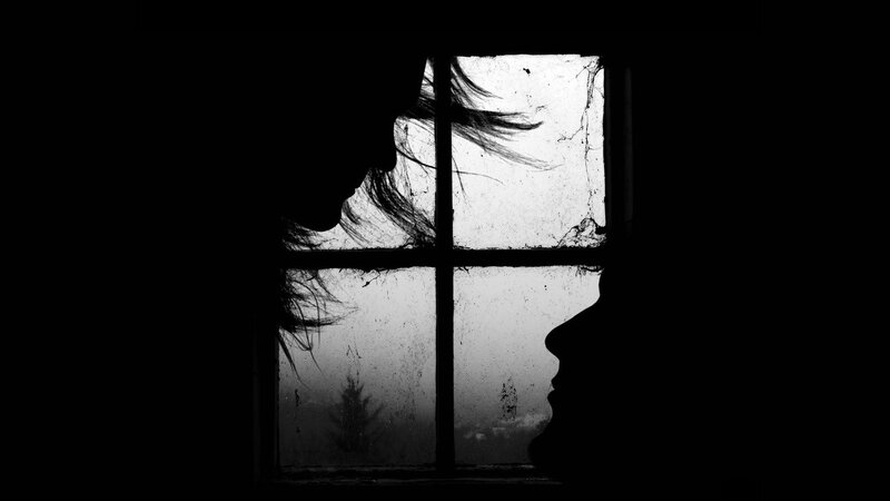 Silhouettes of Two People — Black, Dramatic, Photograph, Window