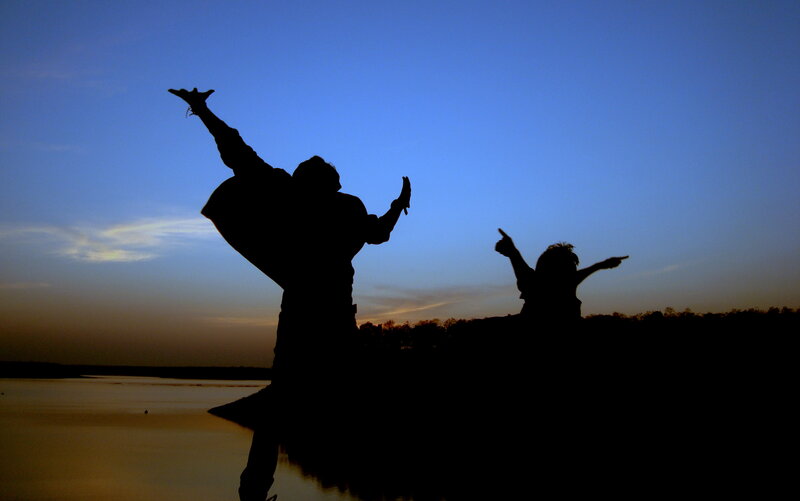 Silhouettes of Two People — Blue, Dramatic