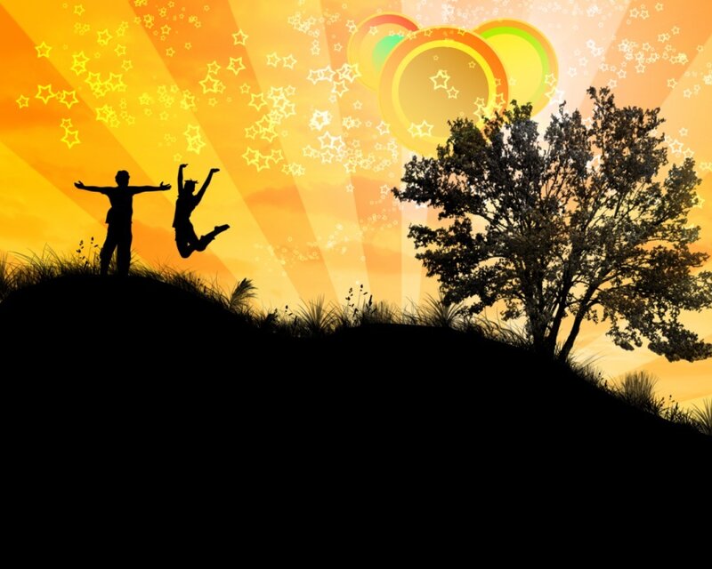 Silhouettes of Two People — Yellow, Joyful