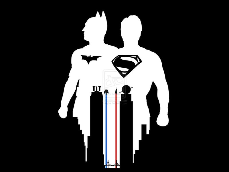 Silhouettes of Two Superheroes