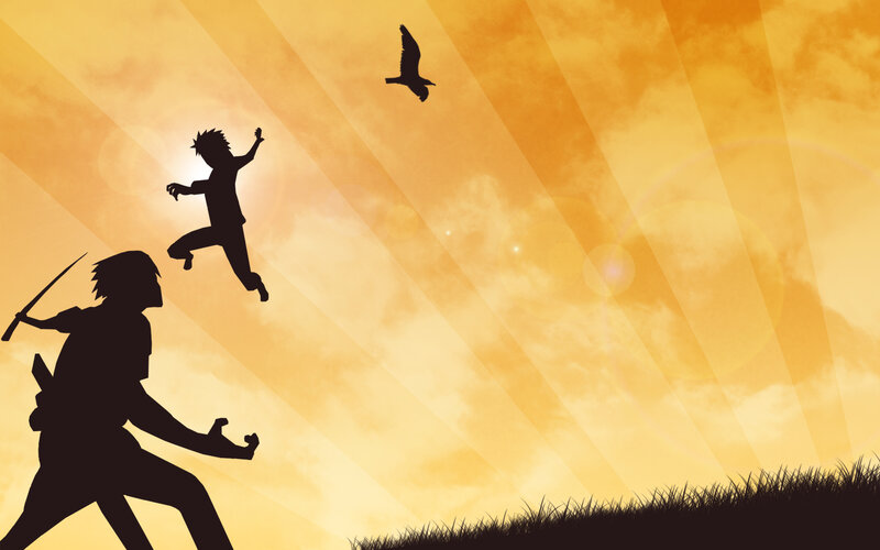 Silhouettes of warriors at sunset