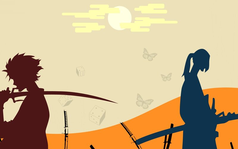 Silhouettes of warriors with swords