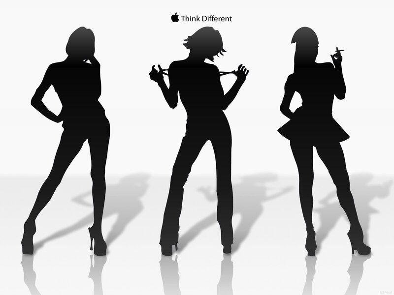 silhouettes of women with 'Think Different'