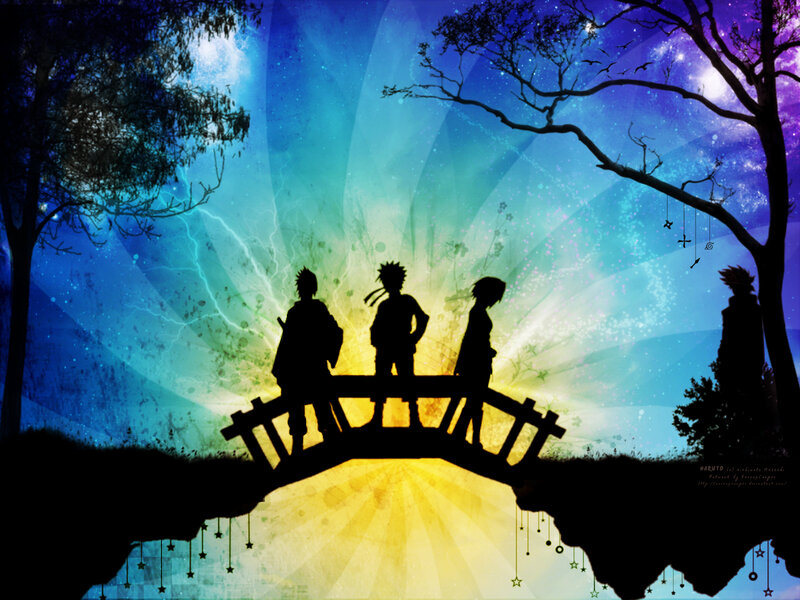 Silhouettes on a Bridge — Blue