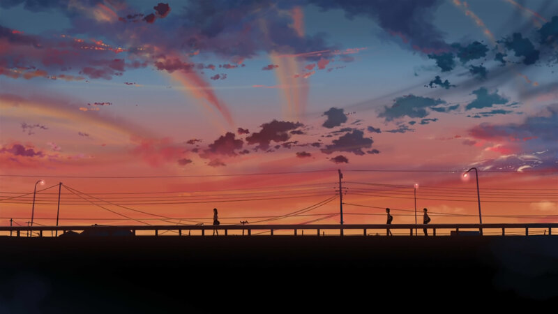 Silhouettes on a Bridge — Orange, Serene, Sunset