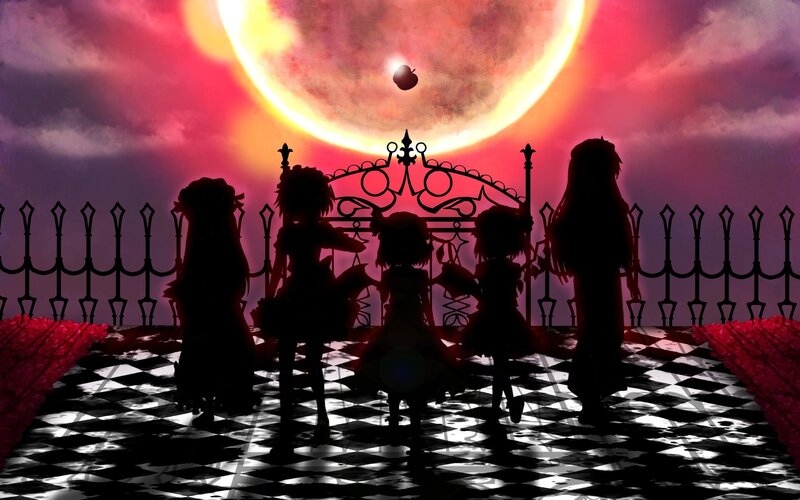 silhouettes on a checkered path
