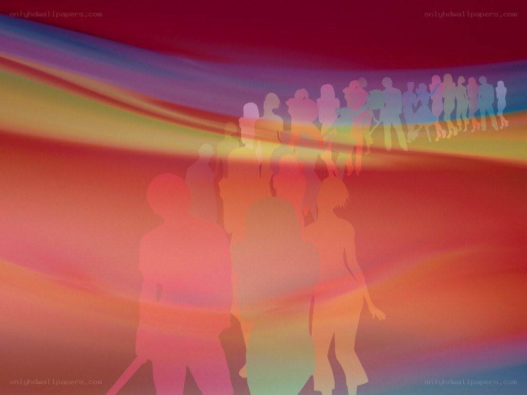 Silhouettes on a colorful path