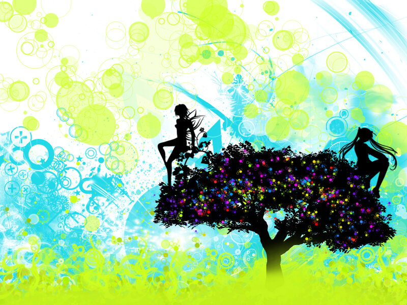 silhouettes on a colorful tree