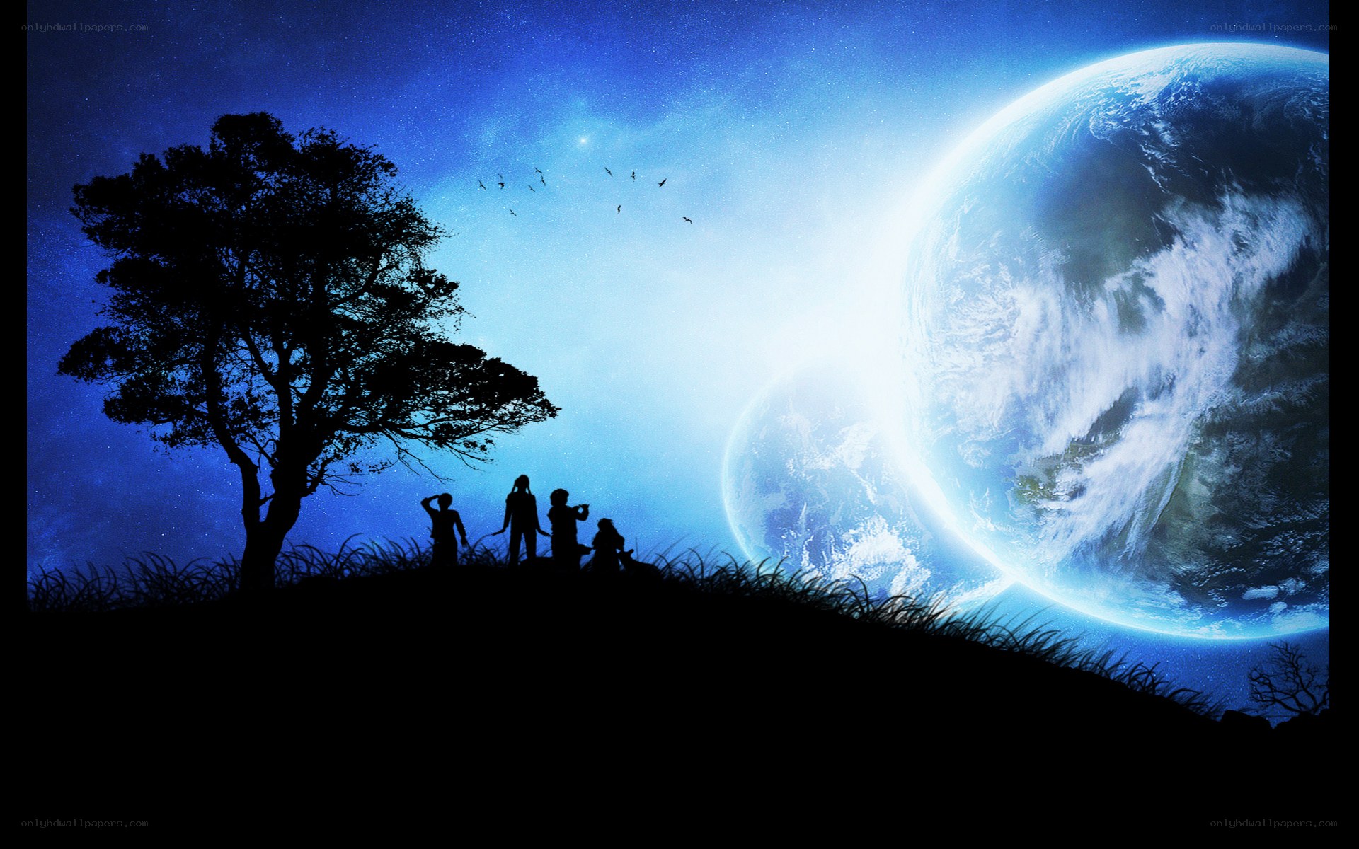 Silhouettes on a cosmic hill