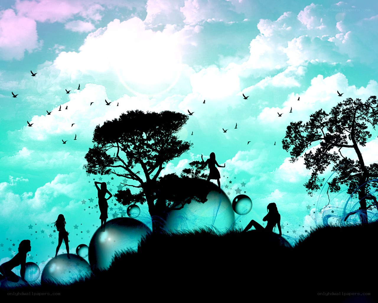 Silhouettes on a dreamy landscape