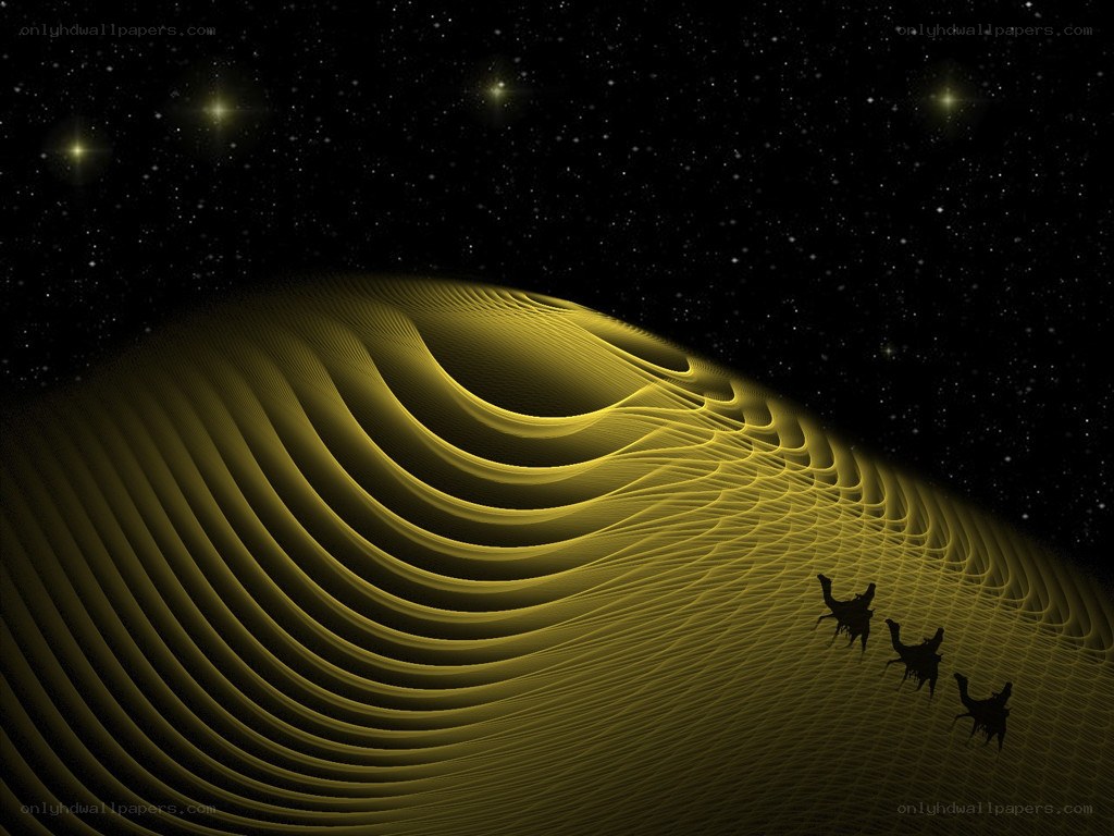 Silhouettes on a golden planet