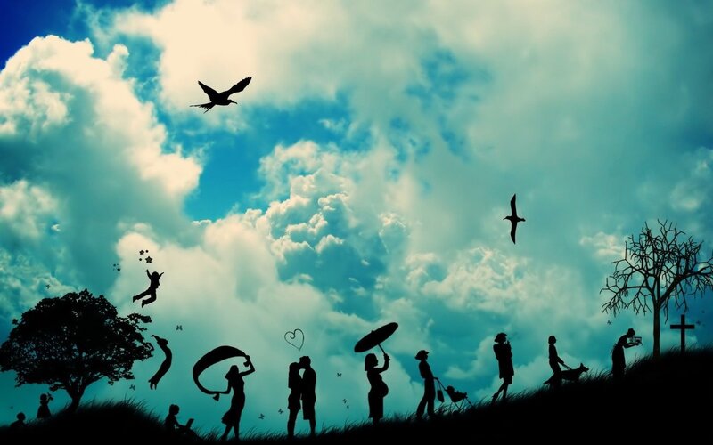 Silhouettes on a Hill — Blue, Dramatic