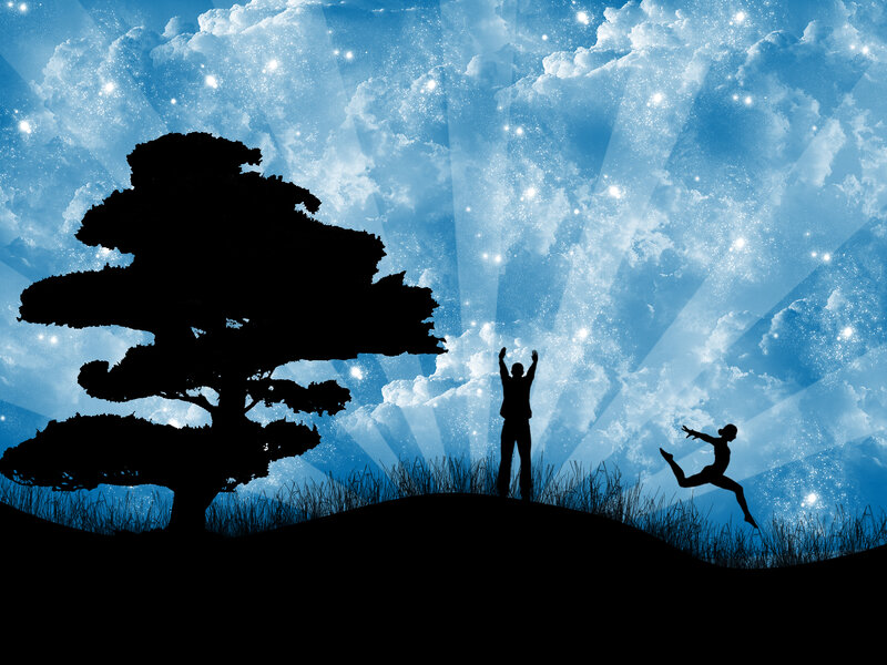 Silhouettes on a Hill — Blue, Dreamy
