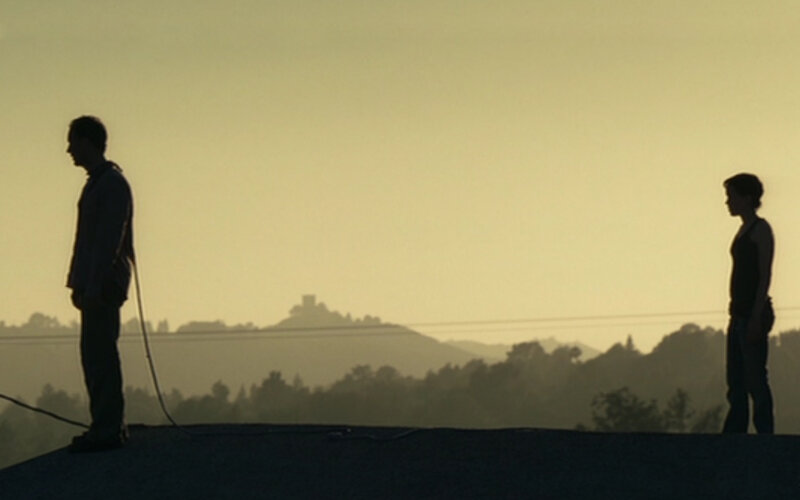 silhouettes on a rooftop at dusk