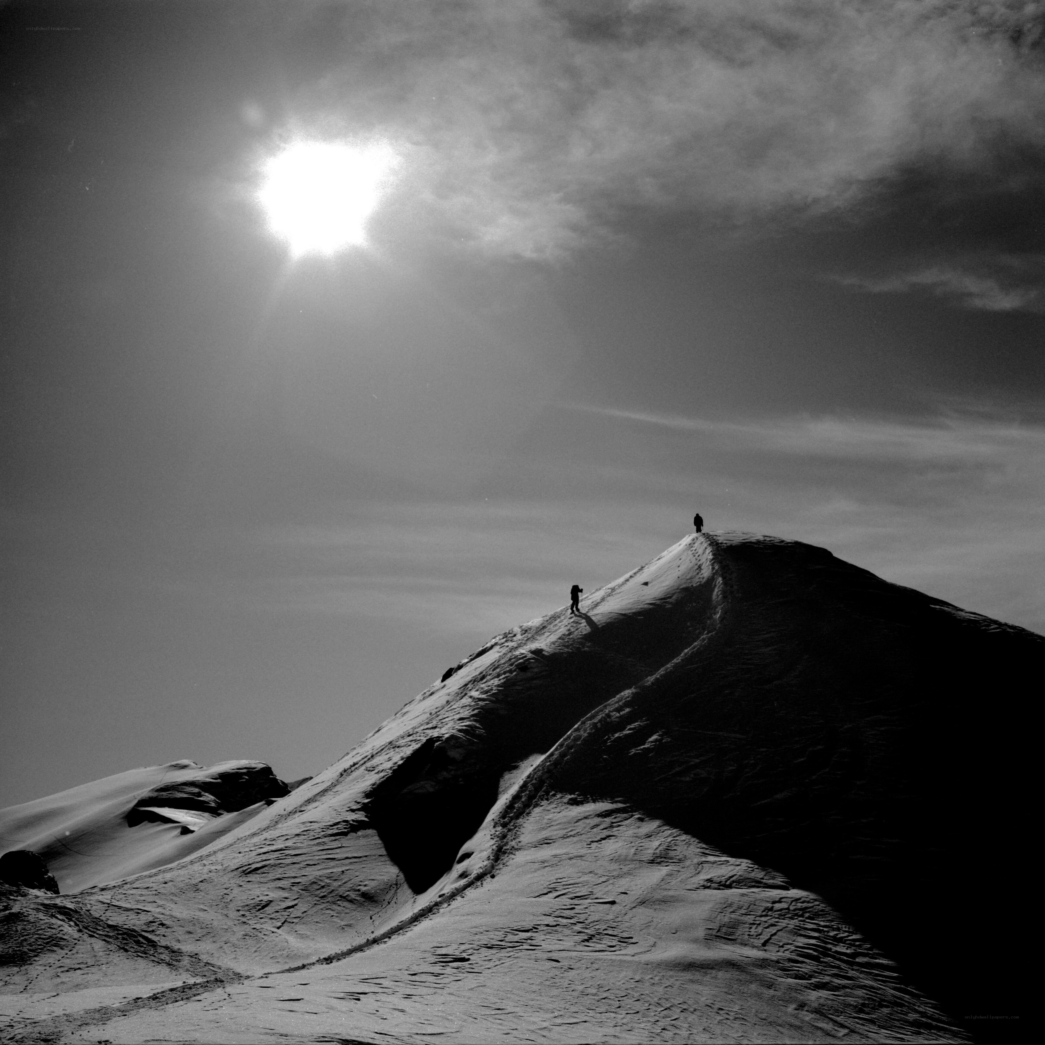 Silhouettes on a snowy ridge