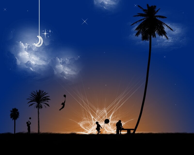 Silhouettes on a starry night