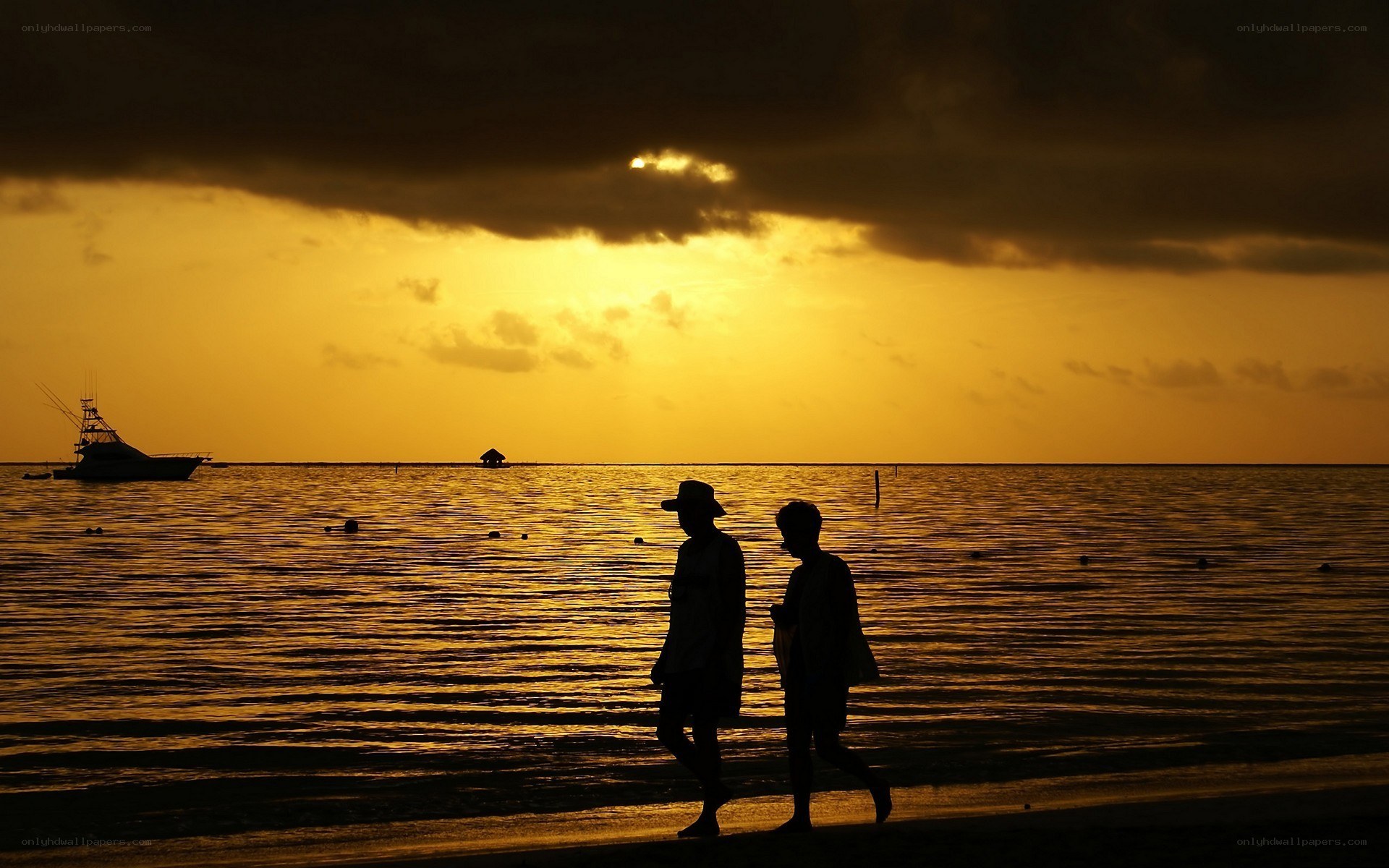 Silhouettes on a sunset beach