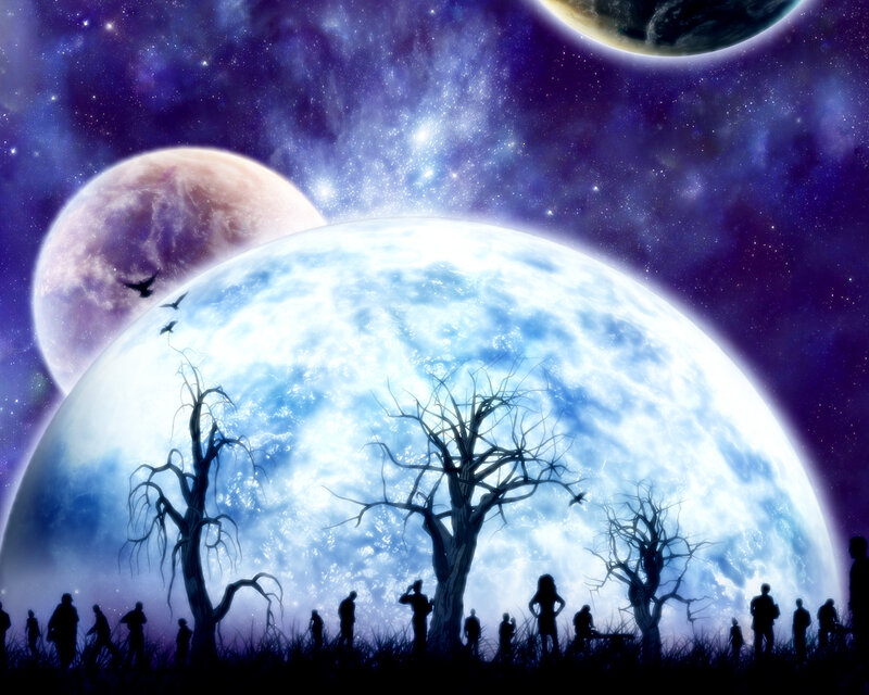 Silhouettes on alien planet