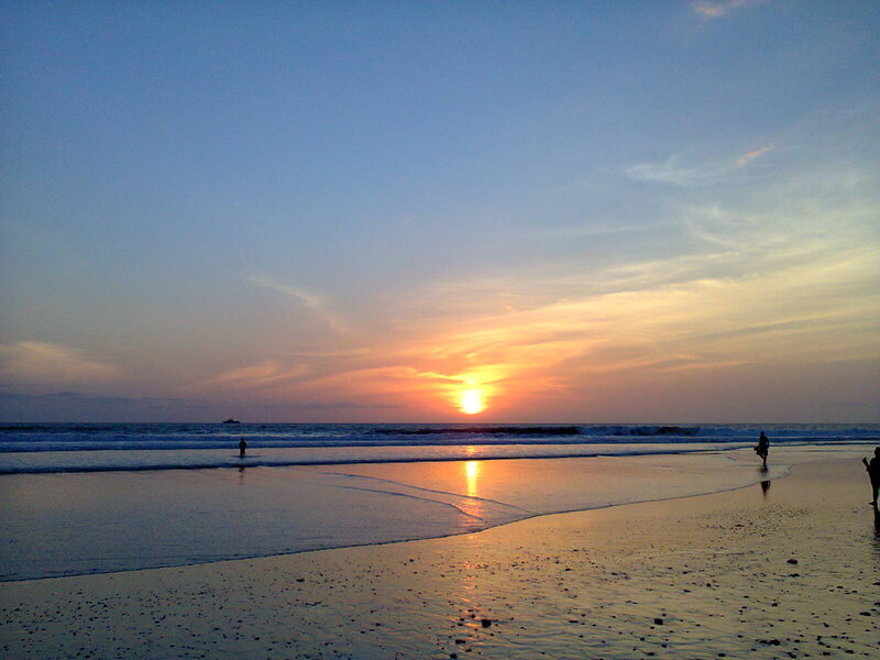 Silhouettes on Beach at Sunset — Blue, Serene