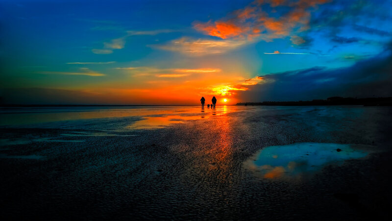 Silhouettes on Beach — Blue