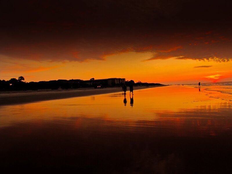 Silhouettes on Beach — Orange, Dramatic