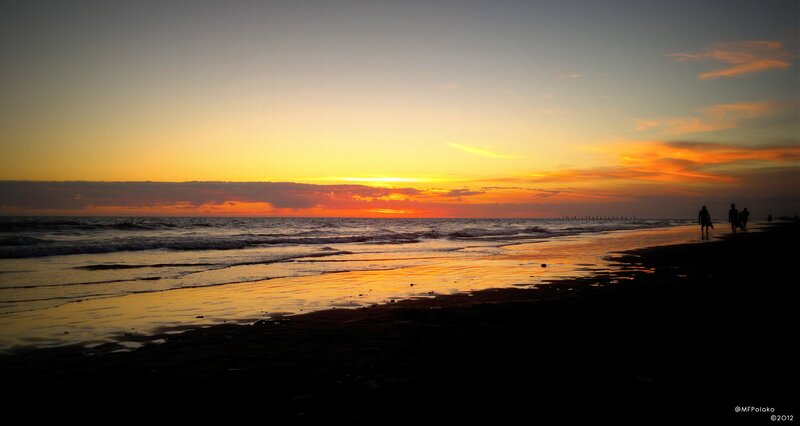 Silhouettes on Beach — Orange, Serene, Sunset, Photograph, People, Ocean