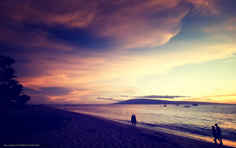 Silhouettes on Beach — Purple