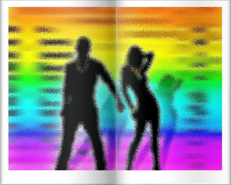 Silhouettes on rainbow background