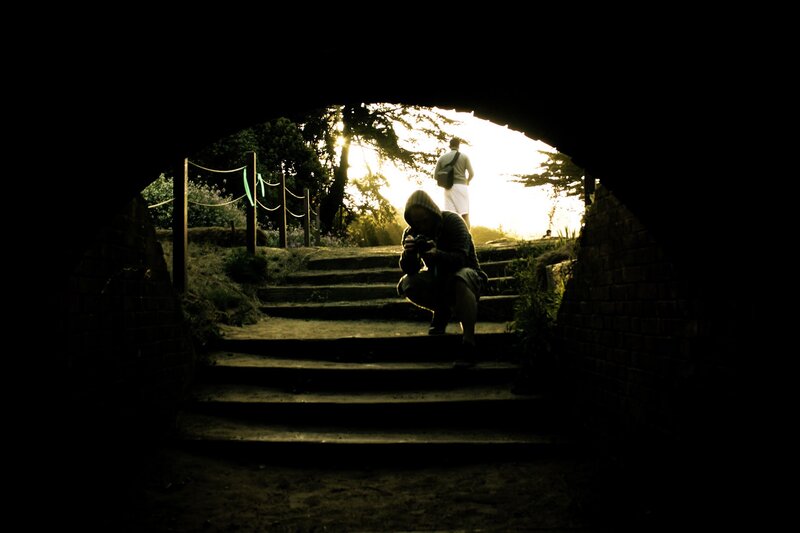 Silhouettes on stone steps