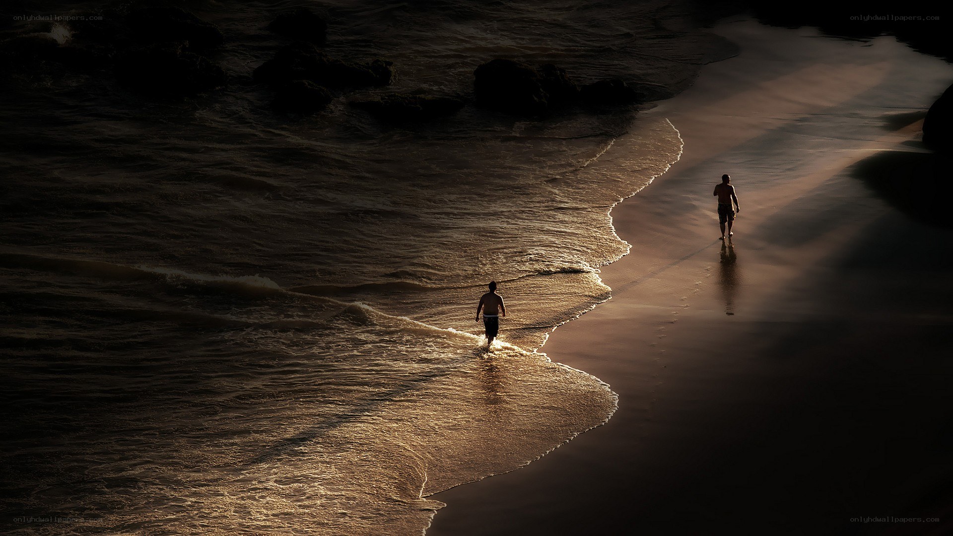 Silhouettes on the beach at sunset