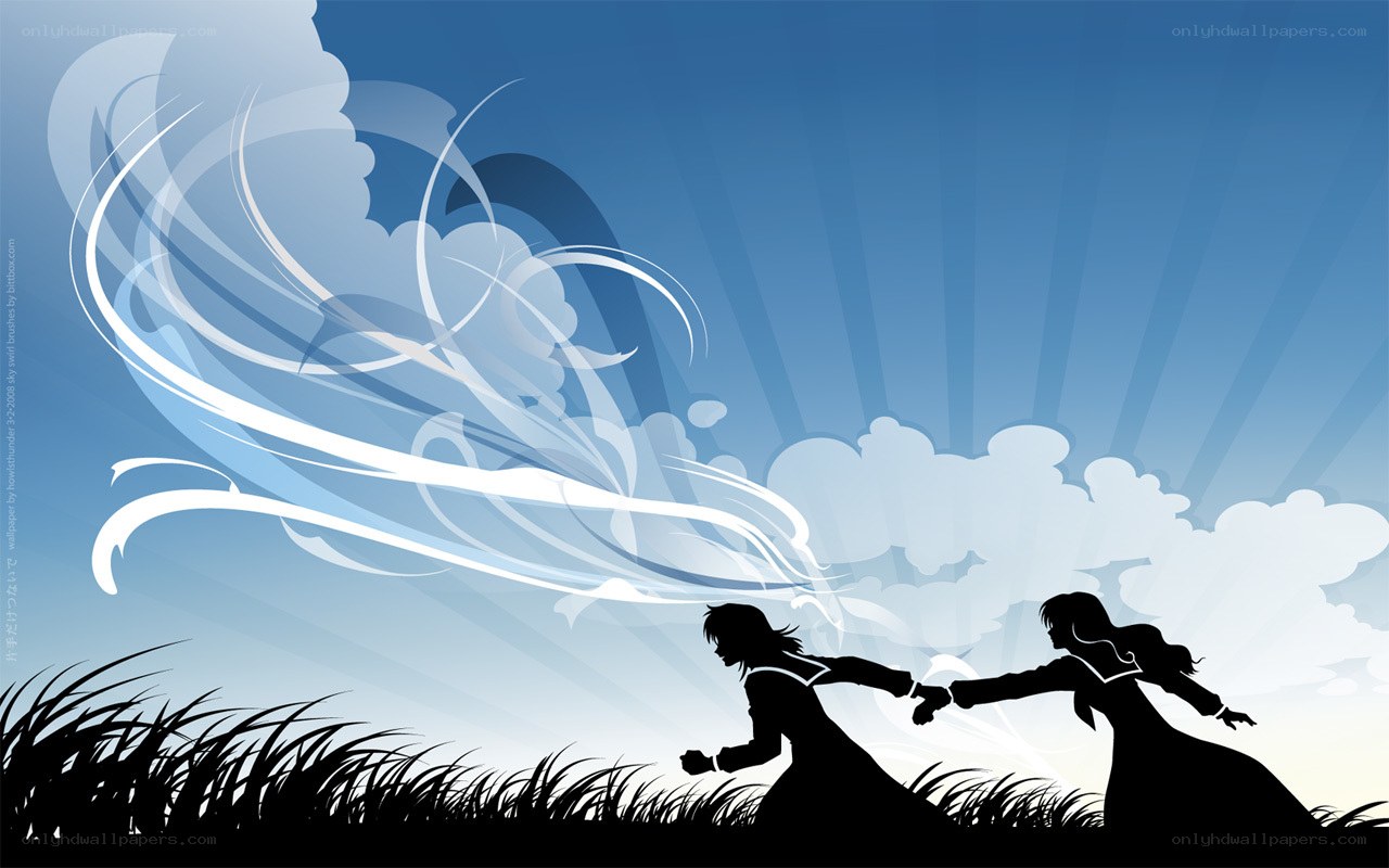 silhouettes running in field