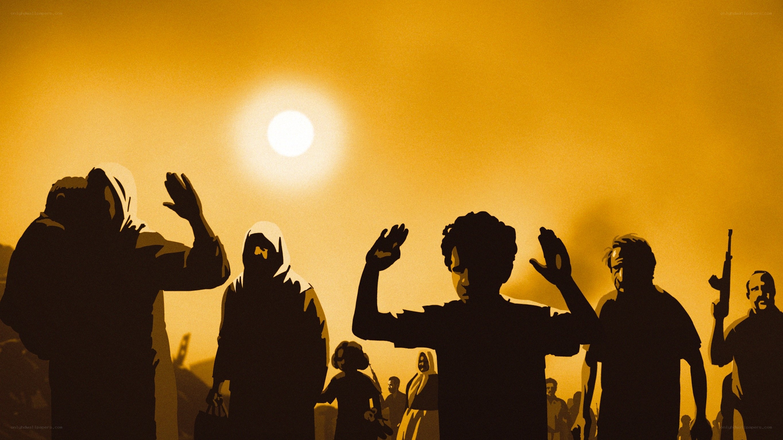 Silhouettes under a bright sun
