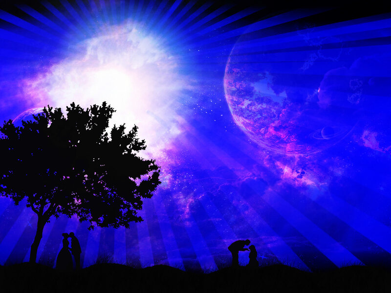 Silhouettes under a cosmic sky