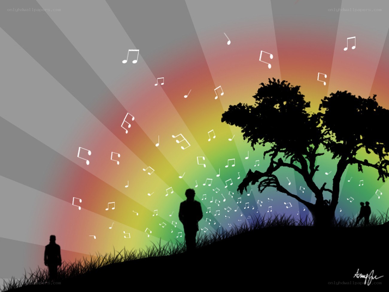 Silhouettes under a musical sky