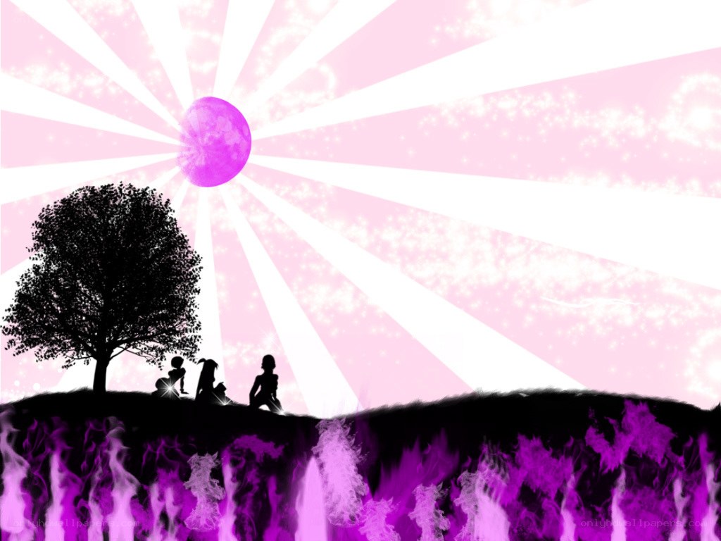 Silhouettes under a purple sun