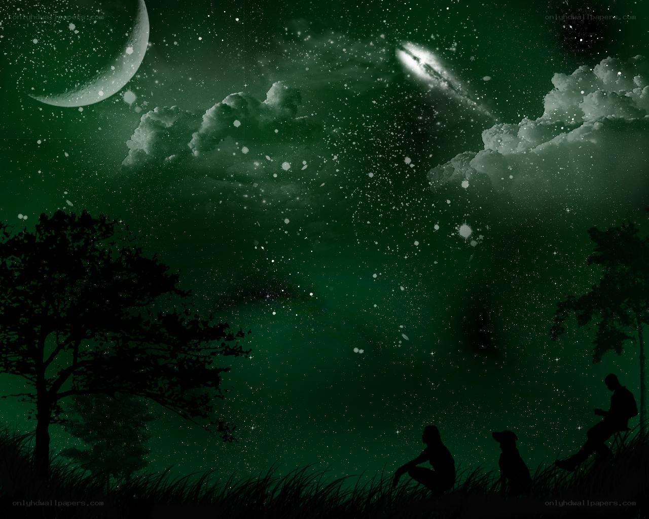 Silhouettes under a starry night