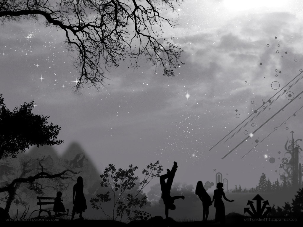 Silhouettes under a starry sky
