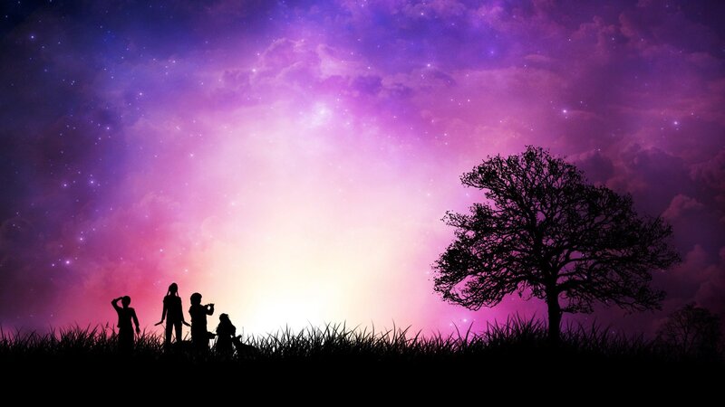 Silhouettes under a starry sky