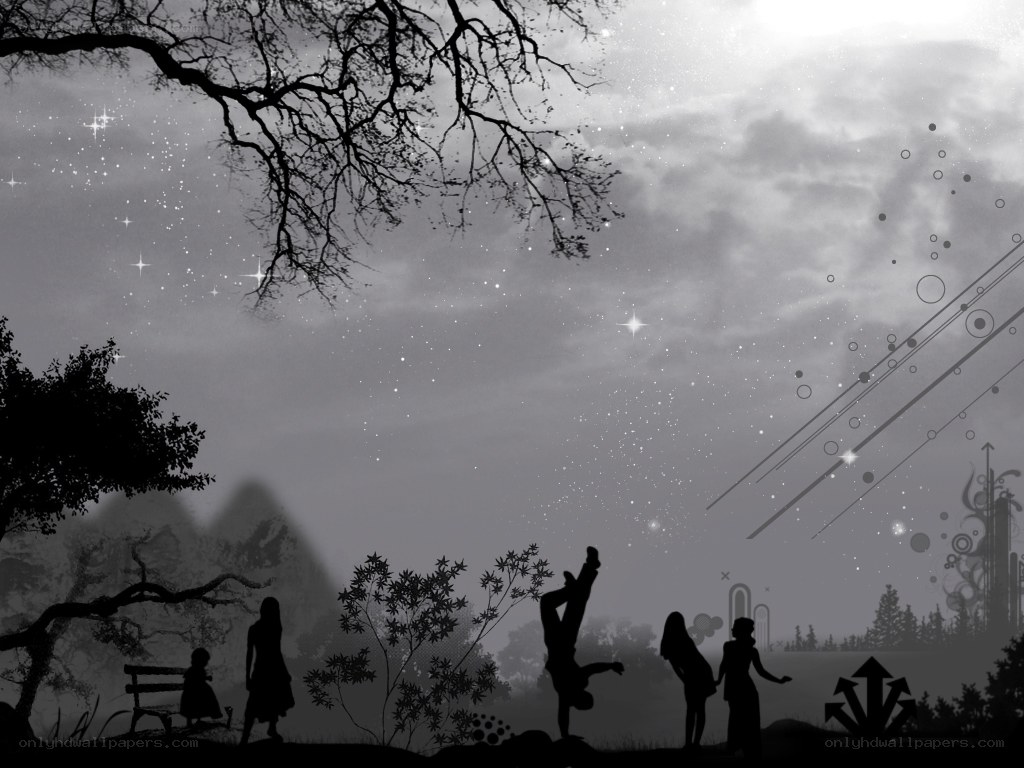 Silhouettes under a starry sky